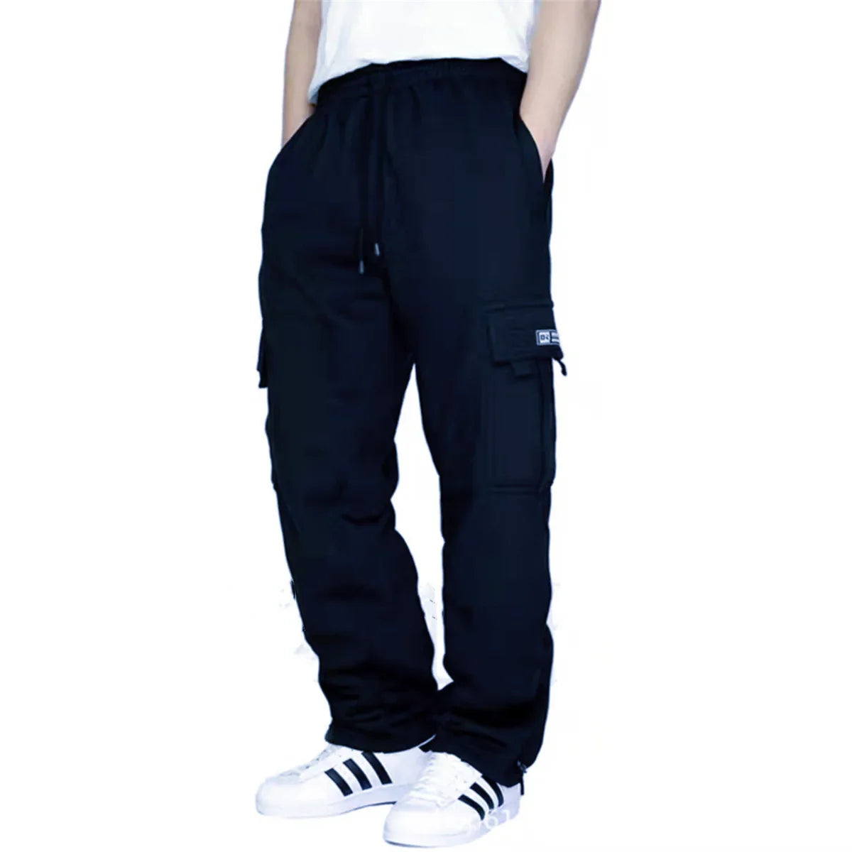 Fashion new Men's Winter Outdoor Sports Solid Color leisure bundle feet multi-pocket straight loose large size cargo pants
