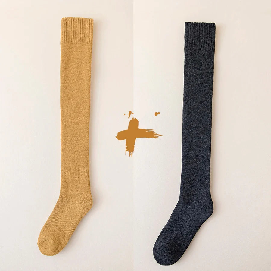 2 Pairs/Lot Winter Warm Thick Stockings Socks Women Over Knee High Hold Up Cotton Sexy Slim Ladies Girls Halloween Gift 6 Colors