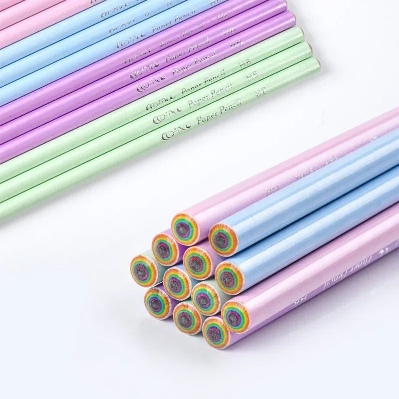 12 Rainbow Paper Pencil Set Children's Writing and Painting HB Professional Art Sketch Comic Pen Office School Supplies