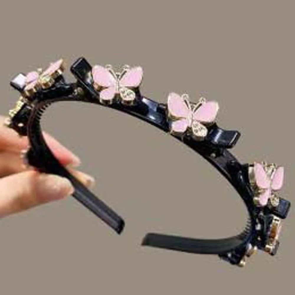 Hair Accessories Elegant Hair Bands with Clips Sweet Shiny Women Butterfly Hair Hoop Headwear Hair Weaving Tool Hairband Party