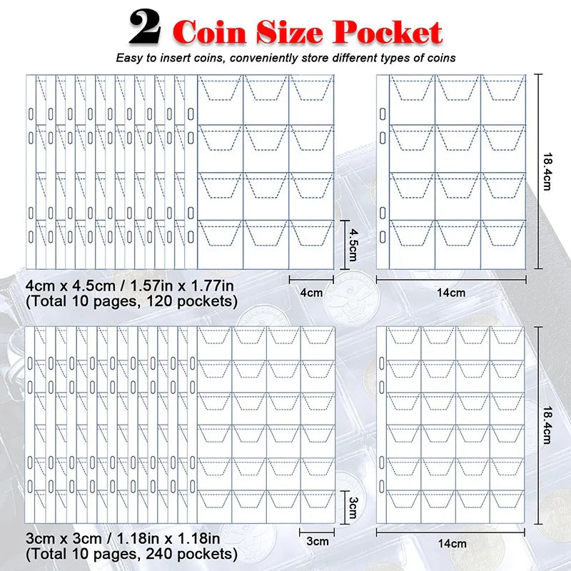 120/360 Pockets Coin Collection Book 10/20 Pages Coin Collection Holder Album Commemorative Coin Organizer Storage