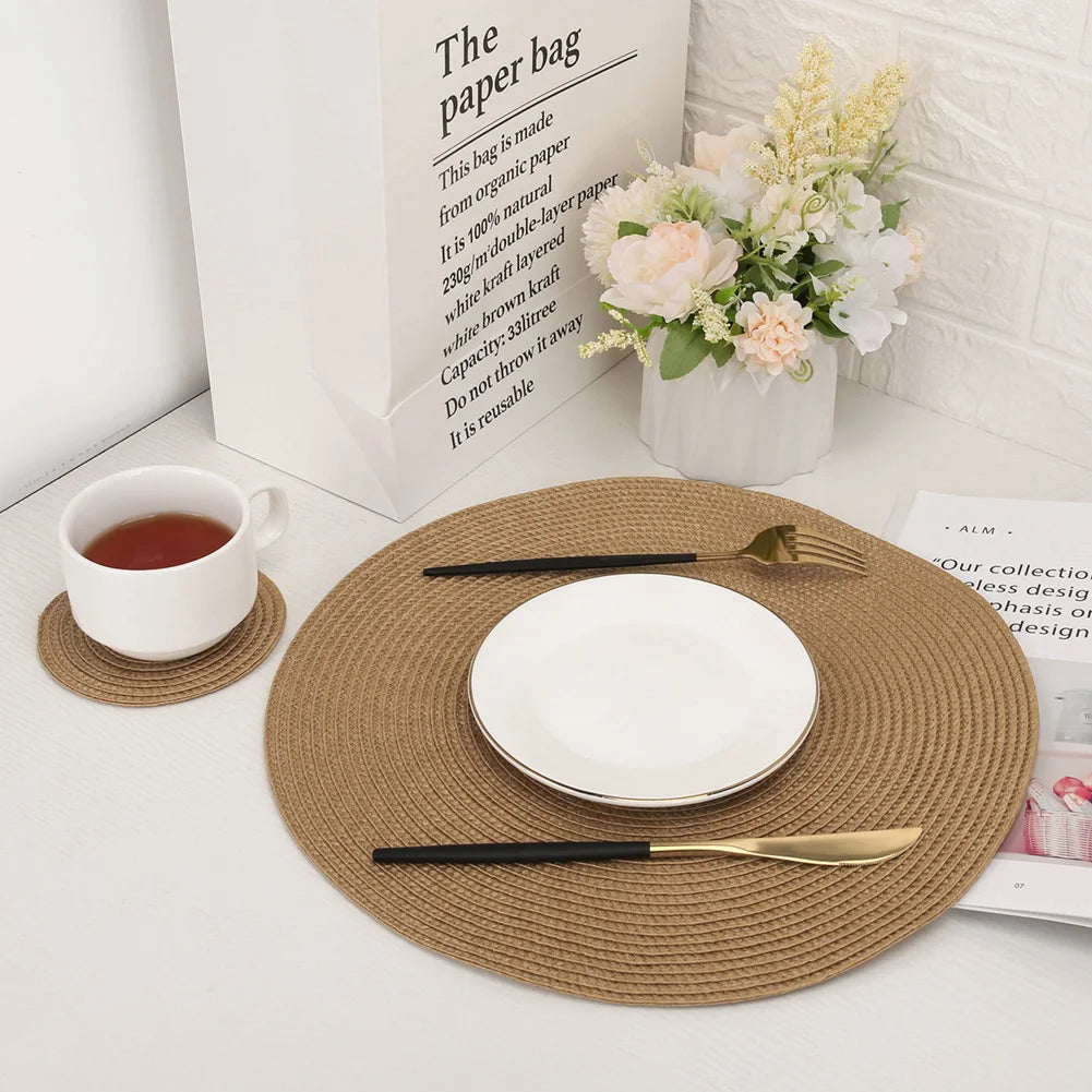 Set of 6 Round Braided Placemats 34CM Table Mats for Dining Tables Christmas Halloween Woven Washable Non-Slip Place mats
