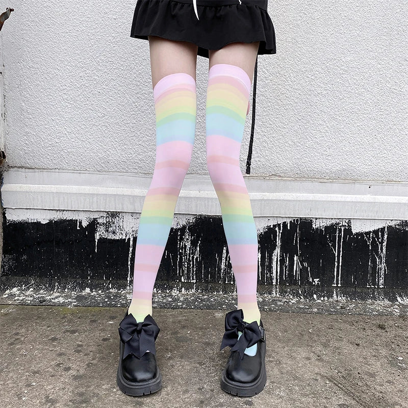 Fun rainbow striped stockings women's sexy fashion multicolor thigh high stockings Harajuku Kawaii girl romantic socks gift