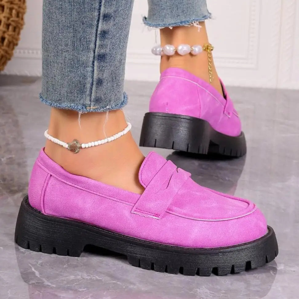 Retro British Style Platform Loafers Women 2024 Plus Size Round Toe Single Shoes Woman Thick Bottom Leather Oxford  Shoes Mujer