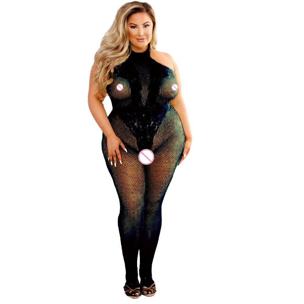 2024 Plus Size Bodystocking Hot Bodysuits For Women Sexy Fishnet Lingerie Babydoll Dress Porno Underwear Mesh Stockings For Sex