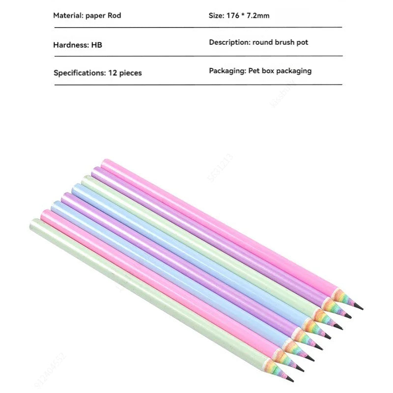 6-8pcs/set Rainbow Paper Pencil HB Environmentally Friendly for Creative Simplefor Writing and Painting Pencil School Stationery