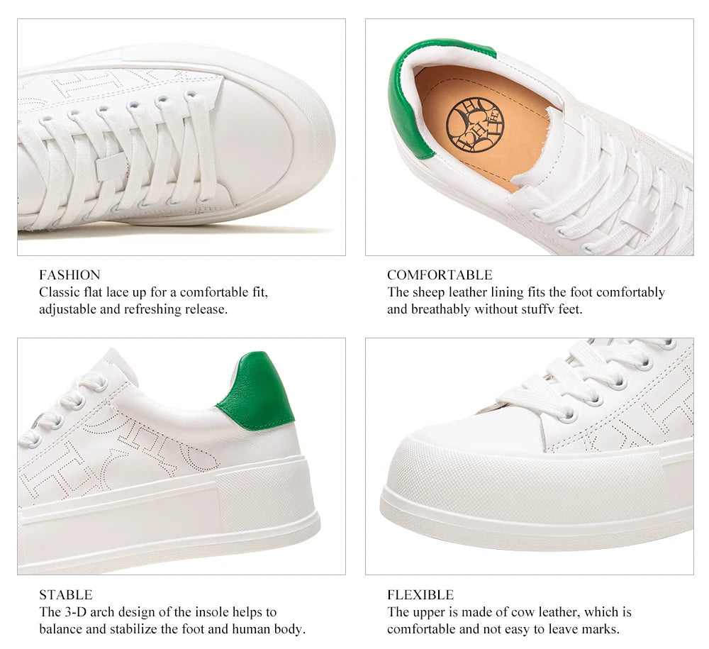 CHCH Women's Sports Shoes New Casual And Comfortable White Shoes Thick-Soled Genuine Leather Wear-Resistant Sports Shoes
