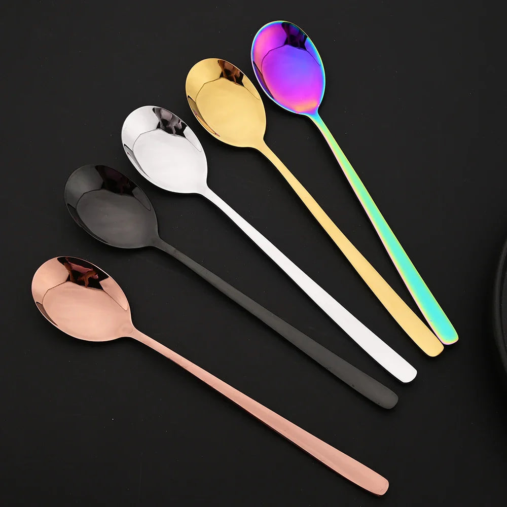 304 Stainless Steel Cutlery Set Sushi Sticks Dinner Spoons Set 10Pcs Dinnerware Korean Chopsticks Dessert Spoon Flatware Set