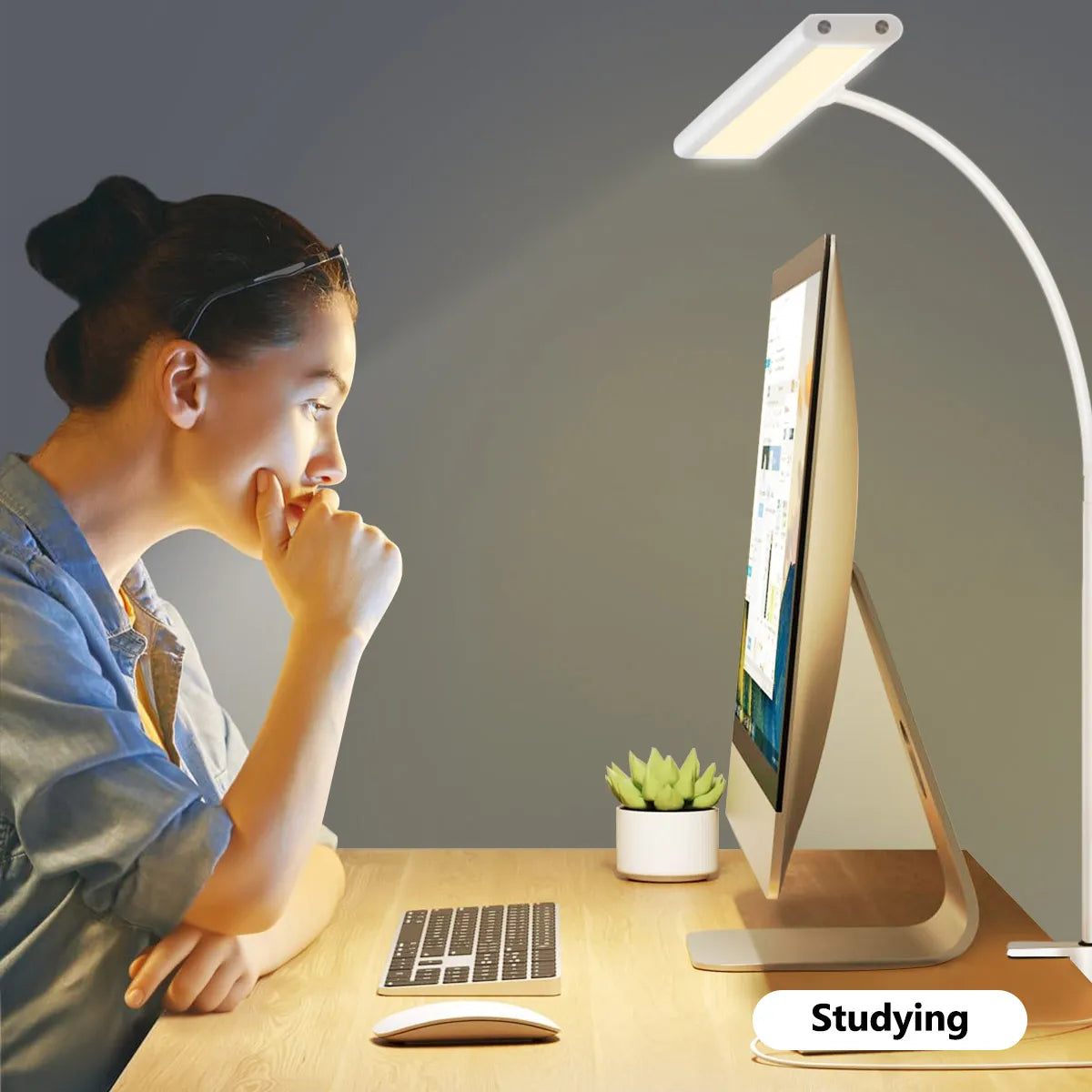 LED Desk Lamp for Office Home, Eye-Caring Desk Light Lamp with Stepless Dimming Adjustable Flexible Gooseneck And Light Color