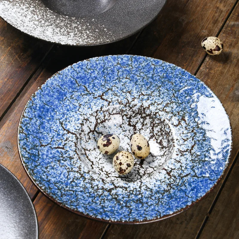 Italian Straw Hat Plate Commercial Italian Noodle Western Salad Plate Japanese Vintage Ceramic Plate UFO Round Deep Soup