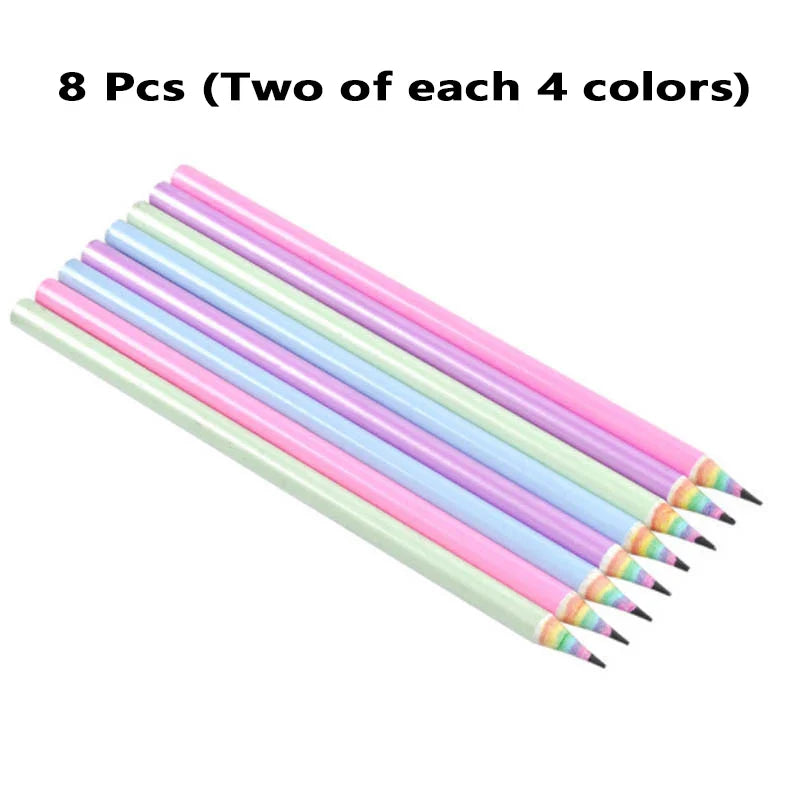 6-8pcs/set Rainbow Paper Pencil HB Environmentally Friendly for Creative Simplefor Writing and Painting Pencil School Stationery