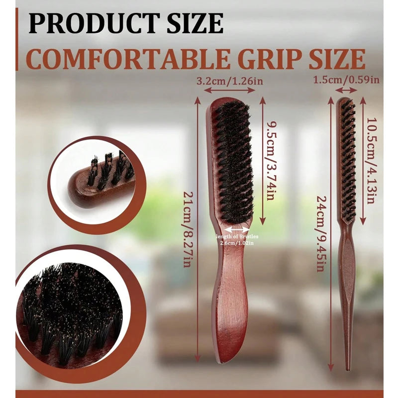 2pcs Premium Bristle Hairbrush with Wooden Handle-Reduces Frizz and Static- Scalp Massage Bristle Brush Set for All Hair Types