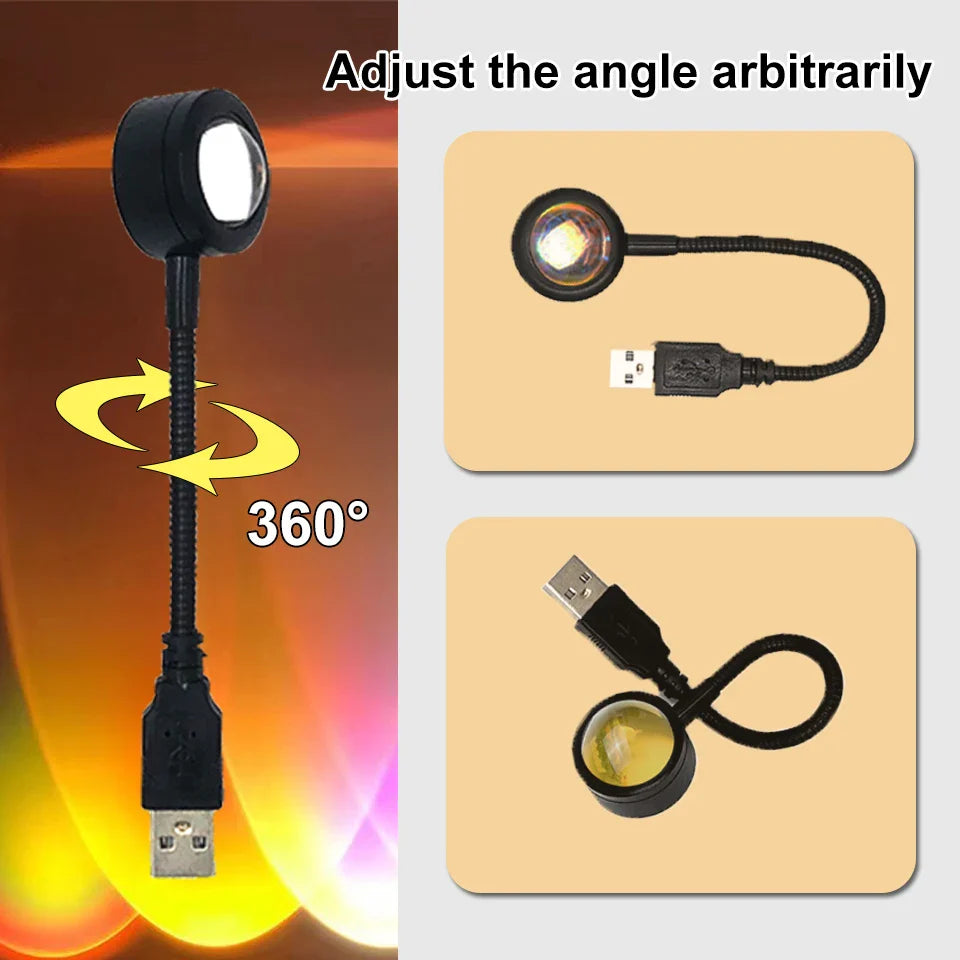 USB Sunset Projection Lamp Rainbow Atmosphere Night Light Sunset Light for Photography Selfie Coffee Store Live Wall Decoration
