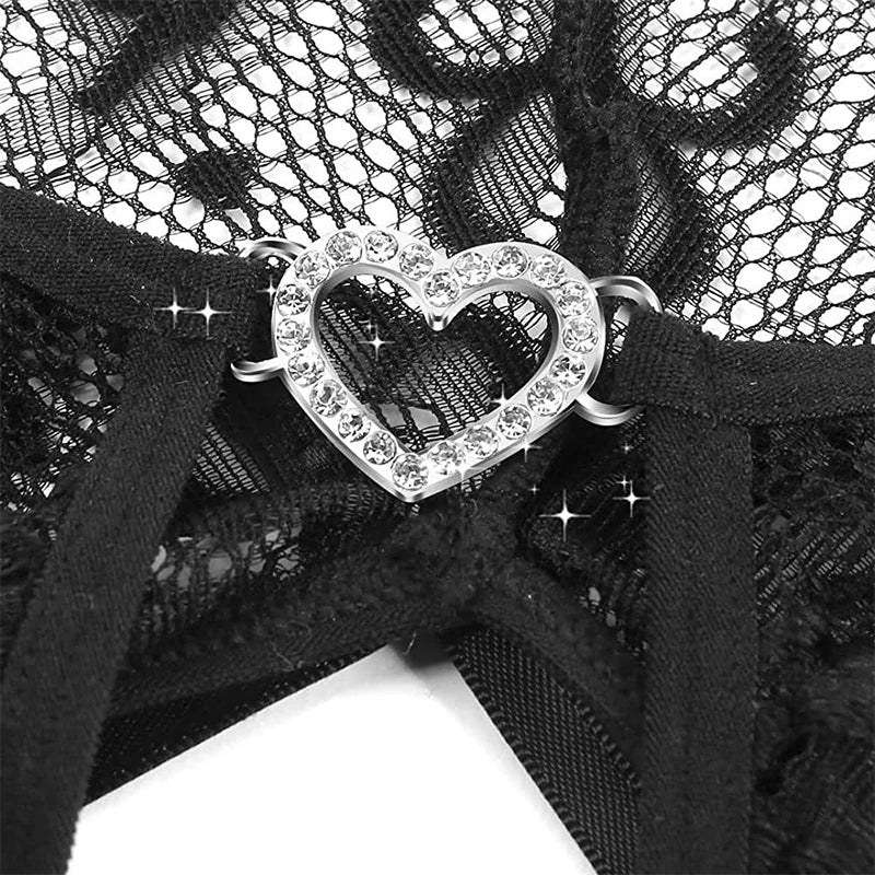 Lace Open Crotch Underwear Women's One-piece Bra Panties Crotchless Erotic Costumes Hot Red Body Suit Pearl Plus Size Sexy Thong