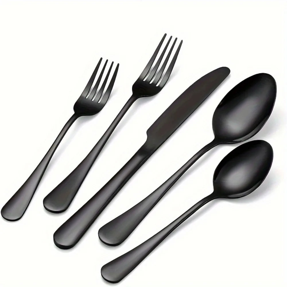 60pcs, Stainless Steel Flatware Set Black Silverware Mirror Polished Cutlery Set Birthdays Independence Day Dishwasher Safe