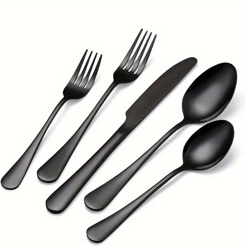 60pcs, Stainless Steel Flatware Set Black Silverware Mirror Polished Cutlery Set Birthdays Independence Day Dishwasher Safe