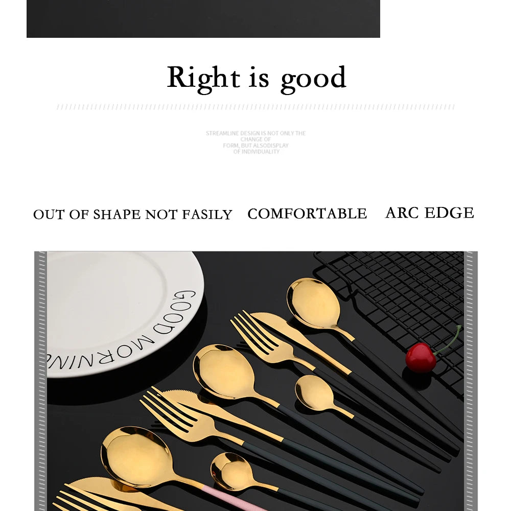 16pcs Pink Gold Dinnerware Tableware Set Mirror Stainless Steel Cutlery Kitchen Knife Fork Spoon Restaurant Wedding Flatware Set
