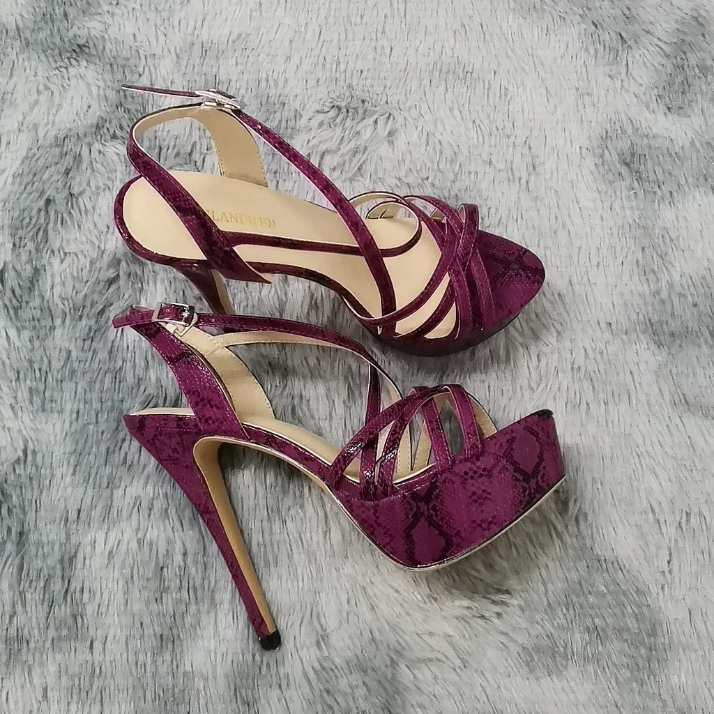 LOSLANDIFEN 2026 NEW 14CM Open Toe Platform High Heels Snake Pattern Sandals Sexy Ankle Strap Gladiator Party Dress Women Shoes