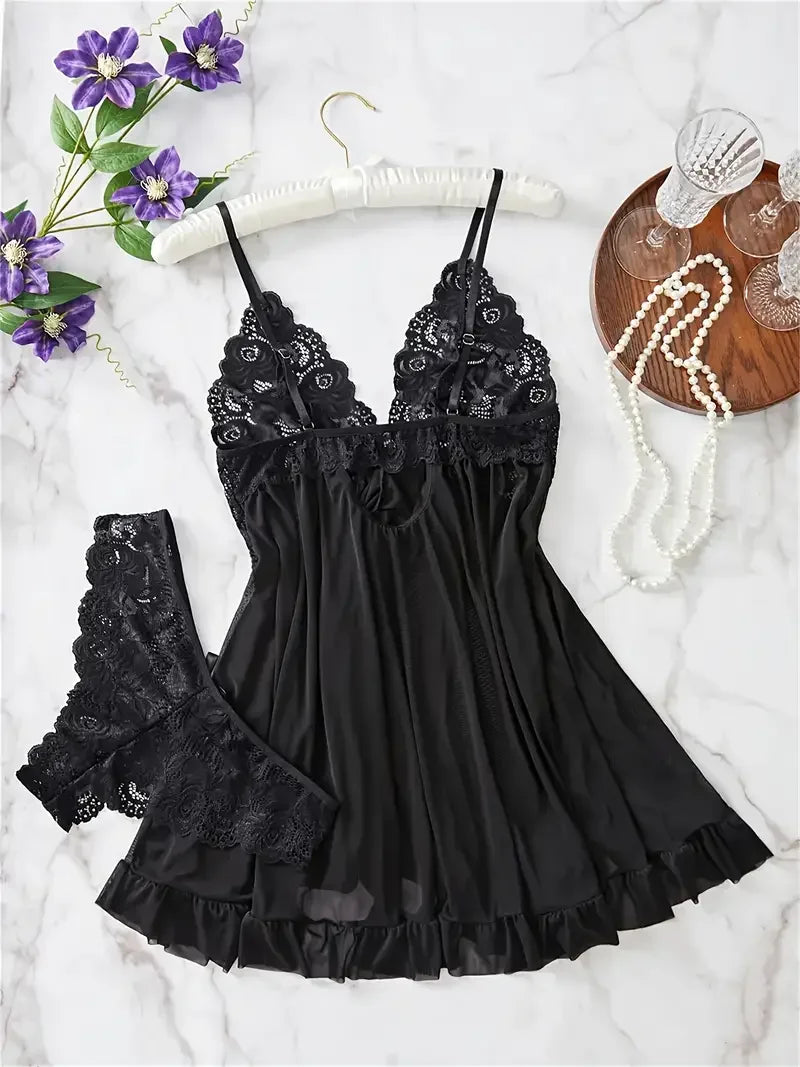 Red Sexy Lingerie Erotic Underwear Sets Transparent Porno Lace Bra And Panty Set Lingerie women Hot Sleepwear Babydoll Dress