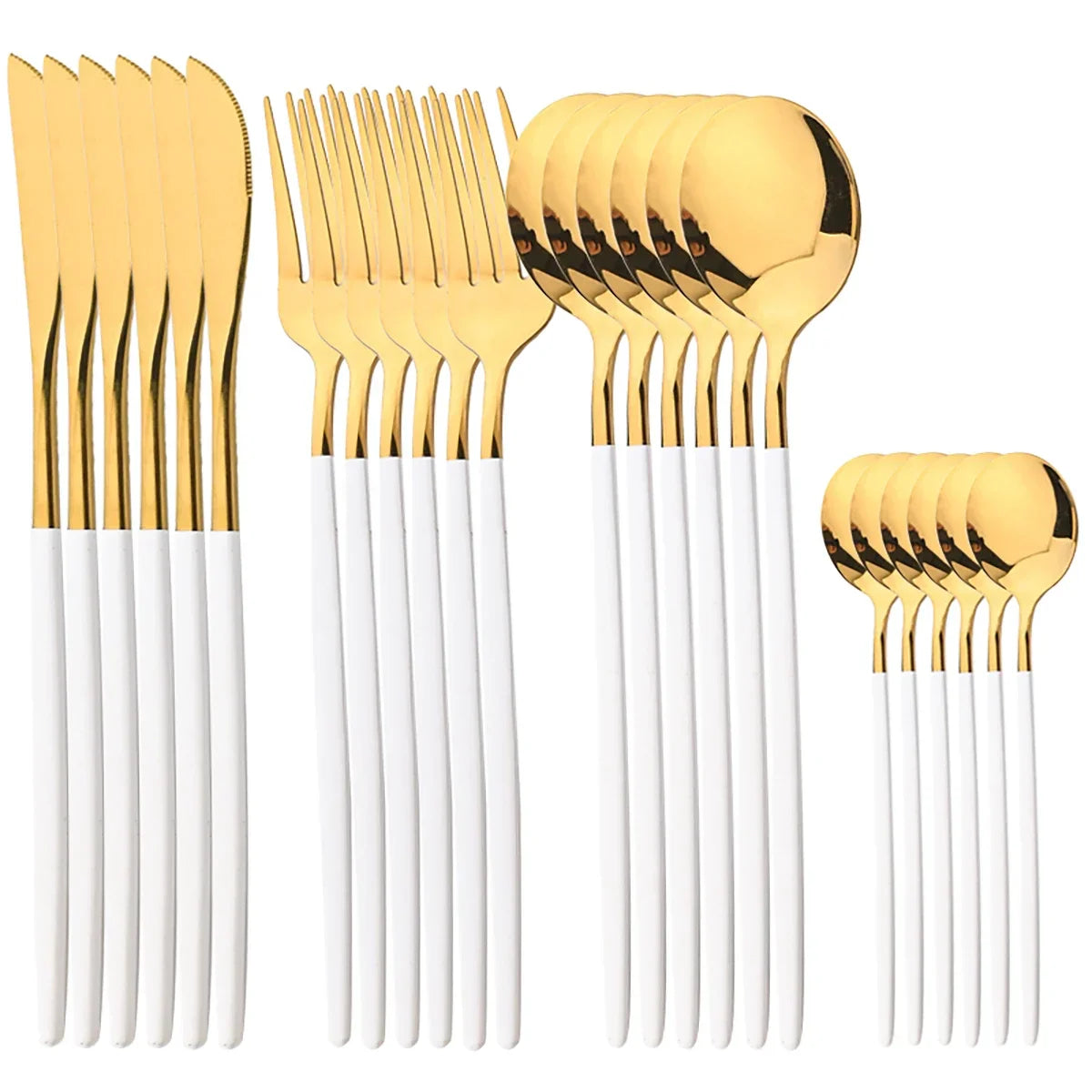 24Pcs Gold Tableware Sets Stainless Steel Cutlery Knife Tea Fork Coffee Spoon Flatware Dishwasher Safe Dinner Kitchen Dinnerware