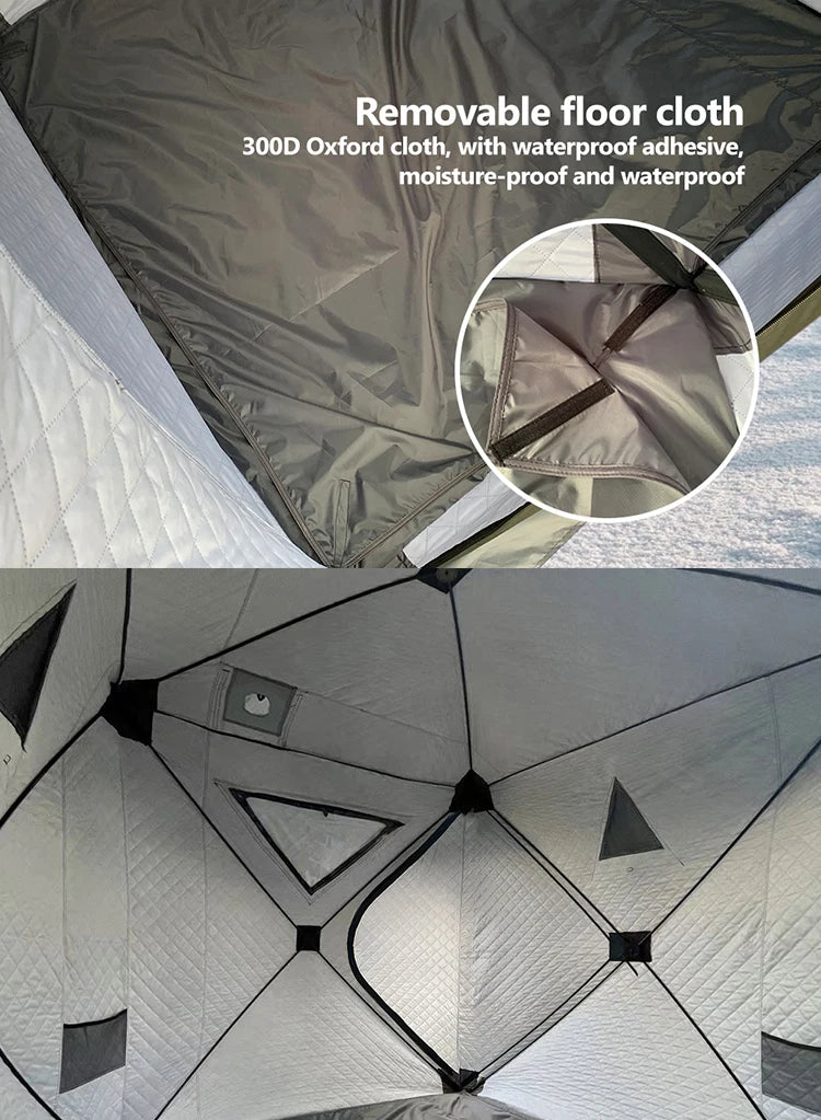 4 Person Ice Fishing Tent, Windproof Insulated Cotton Shelter with Quick Setup, Portable Thickened Warm Winter Tent for Outdoor
