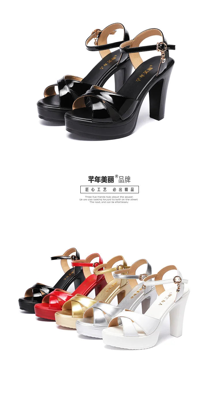 High quality sandals for women 10cm high heel new 2024 summer size 32 33 42 43 platform open toe elegant fashion shoe black red