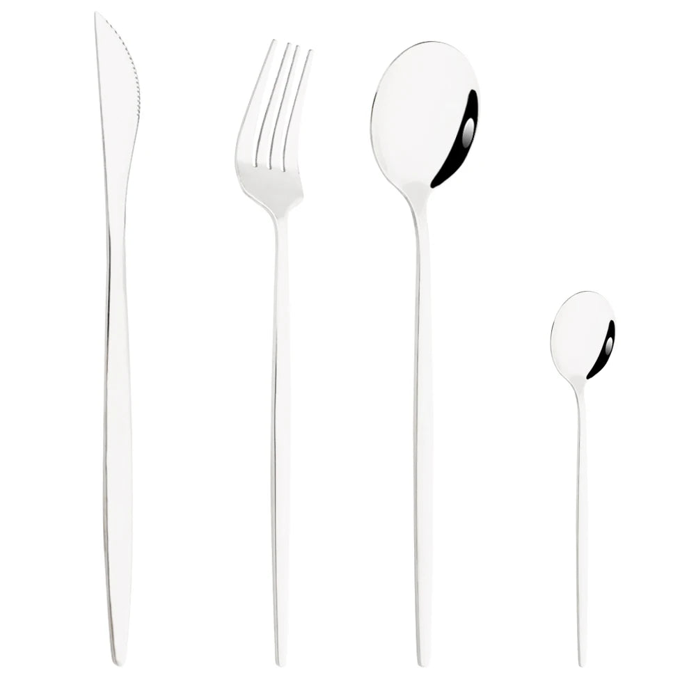 Drmfiy Pink Silver Stainless Steel Dinnerware Set Fork Knife Soup Ice Spoon Cutlery Set Western Flatware Kitchen Silverware Set
