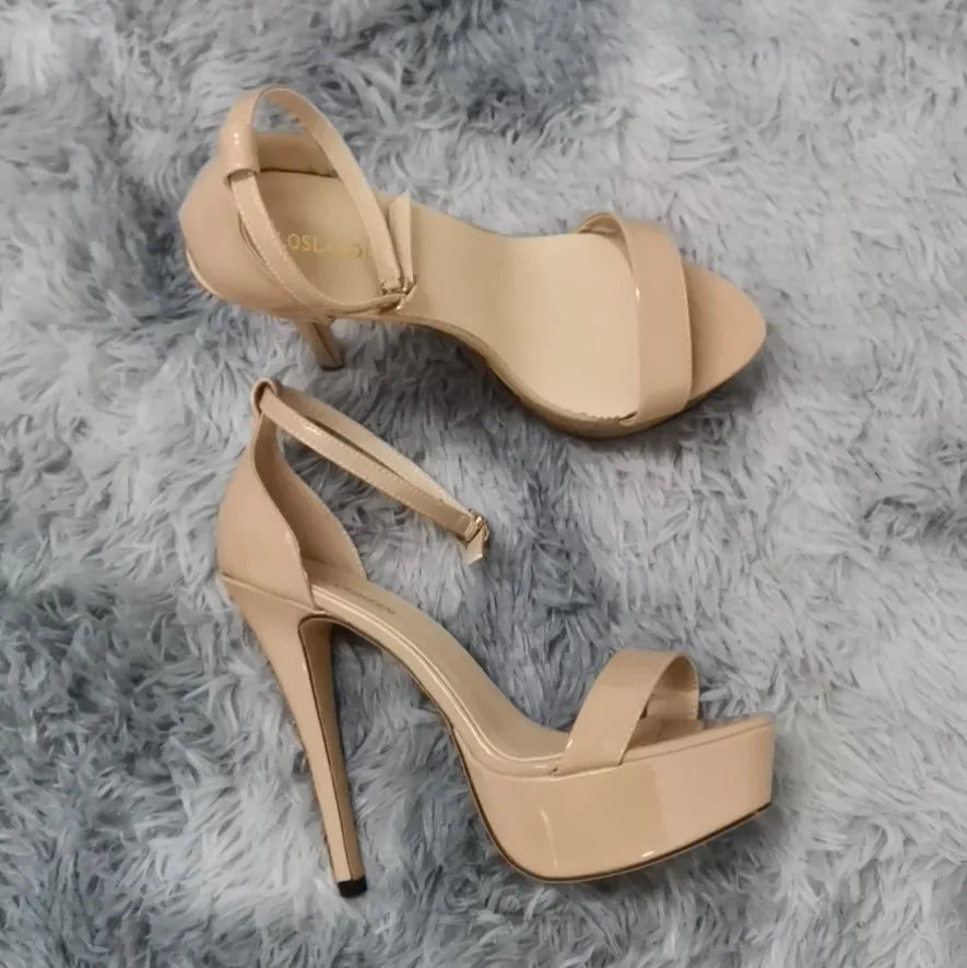 Women Sandals Stilettos Sexy Pumps Open Toes Supper High Heels Nighclub Platform Black Nude Party Wedding Shoes Large Size 43