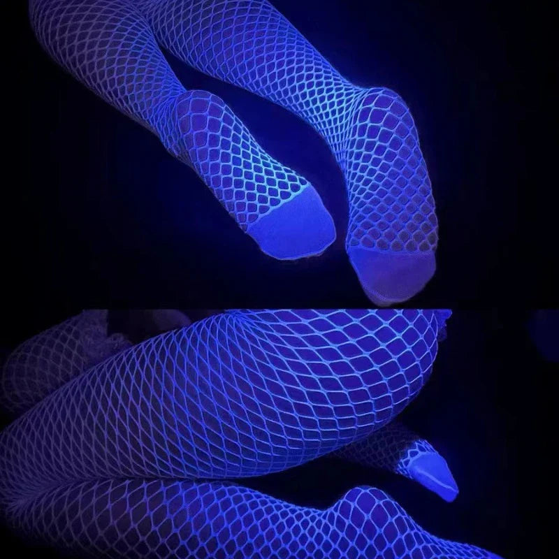 New Night Fluorescent Women's Long Socks Fishnet Body Stockings Curve Lingerie Mesh Fabric High Waist Sex Tights Sexy Bodysuits