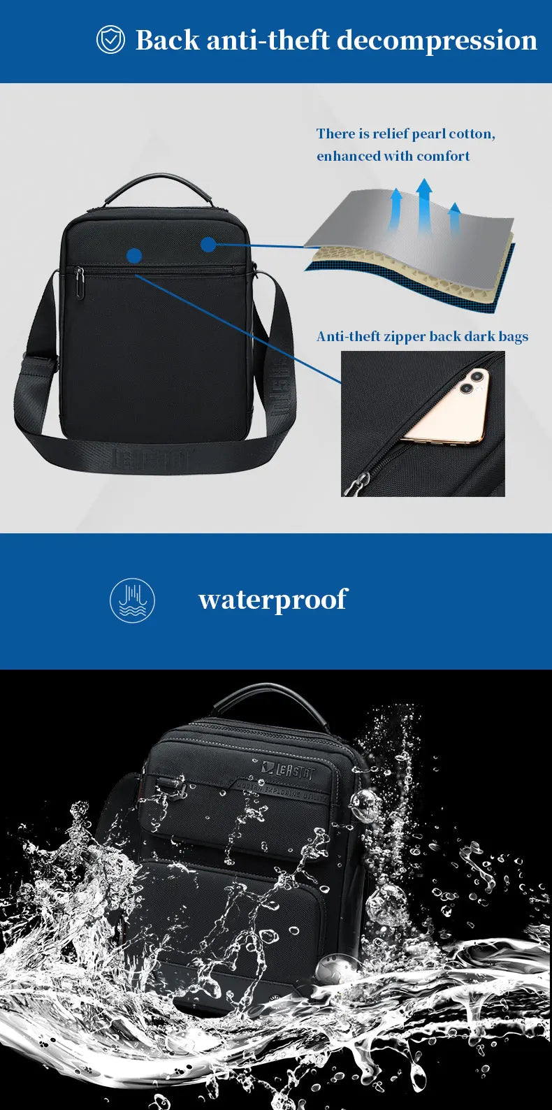 Men Multifunctional Fashion Anti-theft Shoulder Bag Travel Waterproof Oxford Crossbody Sling Bag Casual Messenger Pack For Male