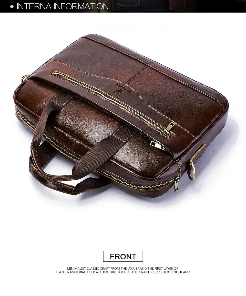 HUMERPAUL Briefcase Men Business Shoulder Messenger Bags Genuine Leather 15" Laptop Bag Men's Briefcase Office Business Handbag