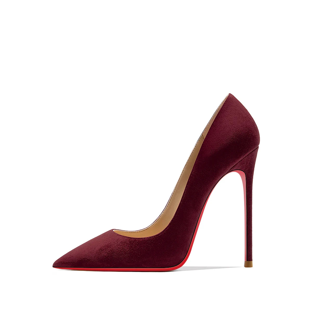 2022 Autumn New Women's High Heels Shoes Sexy Pointed Suede Red Shiny Bottom Pumps Fashionable Temperament Shallow Wedding Shoes