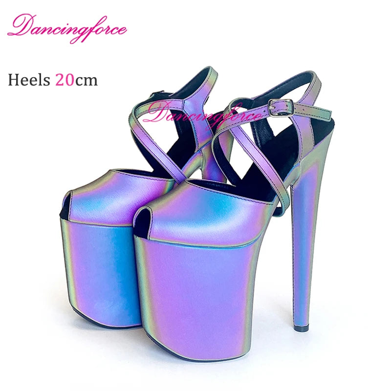 8Inches 20cm Sexy Exotic Luminous Discolored Pole Dancer Sandals Nightclub Stripper Platform Party High Heels Shoes