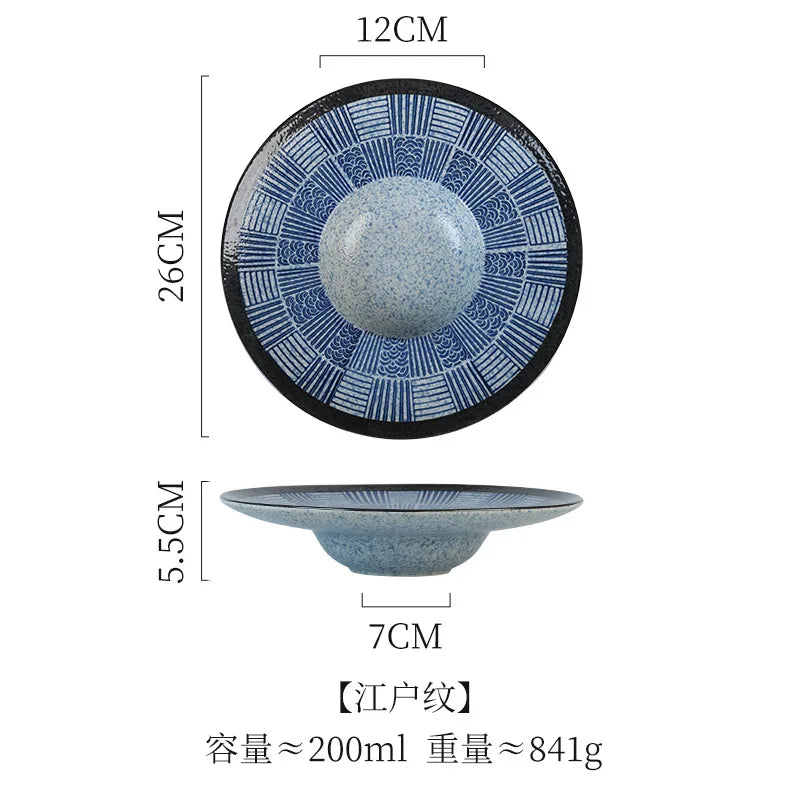 Italian Straw Hat Plate Commercial Italian Noodle Western Salad Plate Japanese Vintage Ceramic Plate UFO Round Deep Soup