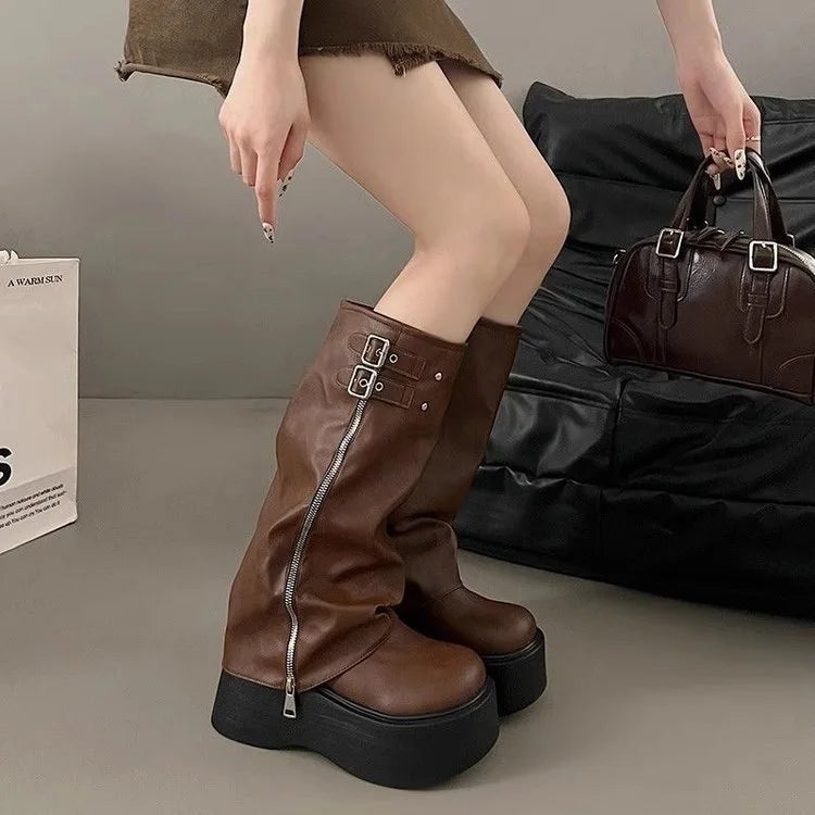 Big Toe Booties for Women Sweet Cool Style Pile Boots Thick Sole Platform Western Boots Over-the-Knee Long Boots High Tube Ridin