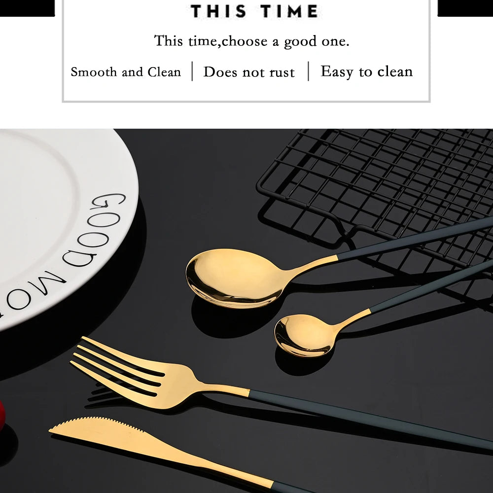 16pcs Pink Gold Dinnerware Tableware Set Mirror Stainless Steel Cutlery Kitchen Knife Fork Spoon Restaurant Wedding Flatware Set
