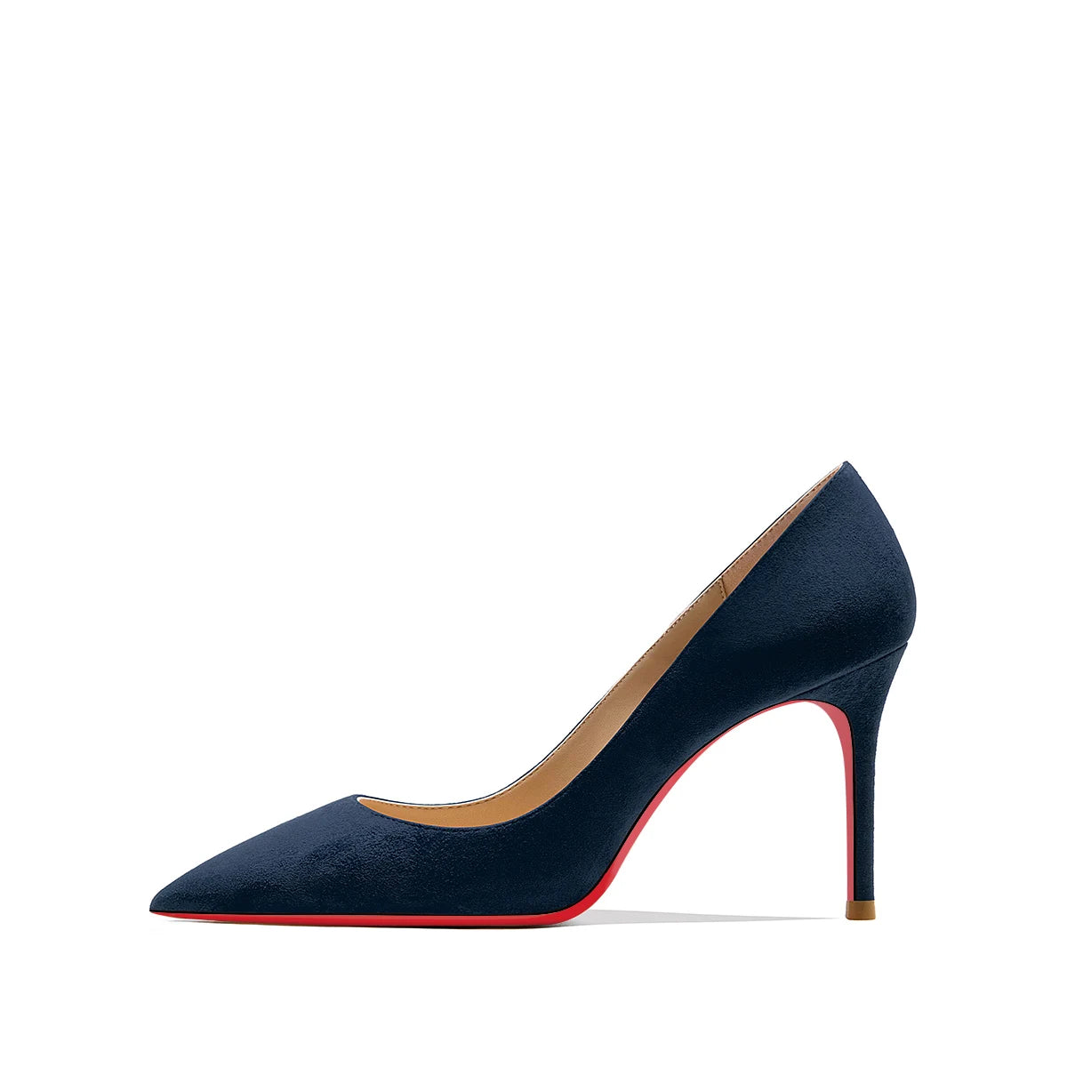 2022 Autumn New Women's High Heels Shoes Sexy Pointed Suede Red Shiny Bottom Pumps Fashionable Temperament Shallow Wedding Shoes