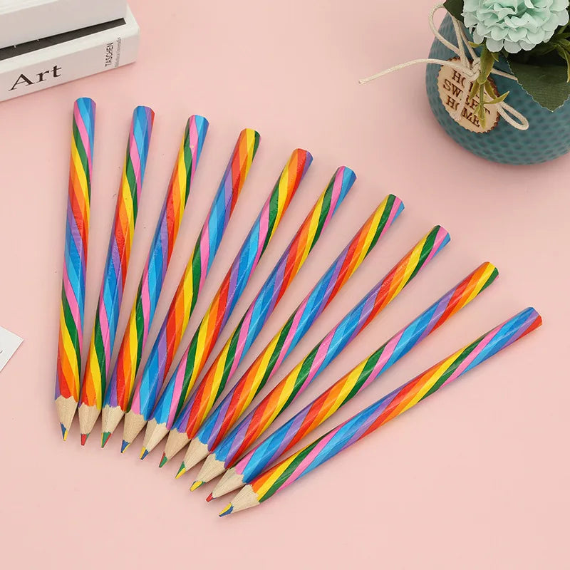 12 Rainbow Paper Pencil Set Children's Writing and Painting HB Professional Art Sketch Comic Pen Office School Supplies