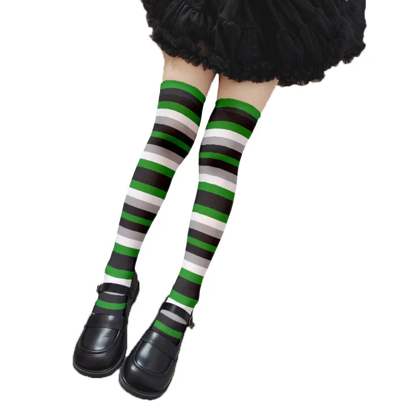 Fun rainbow striped stockings women's sexy fashion multicolor thigh high stockings Harajuku Kawaii girl romantic socks gift
