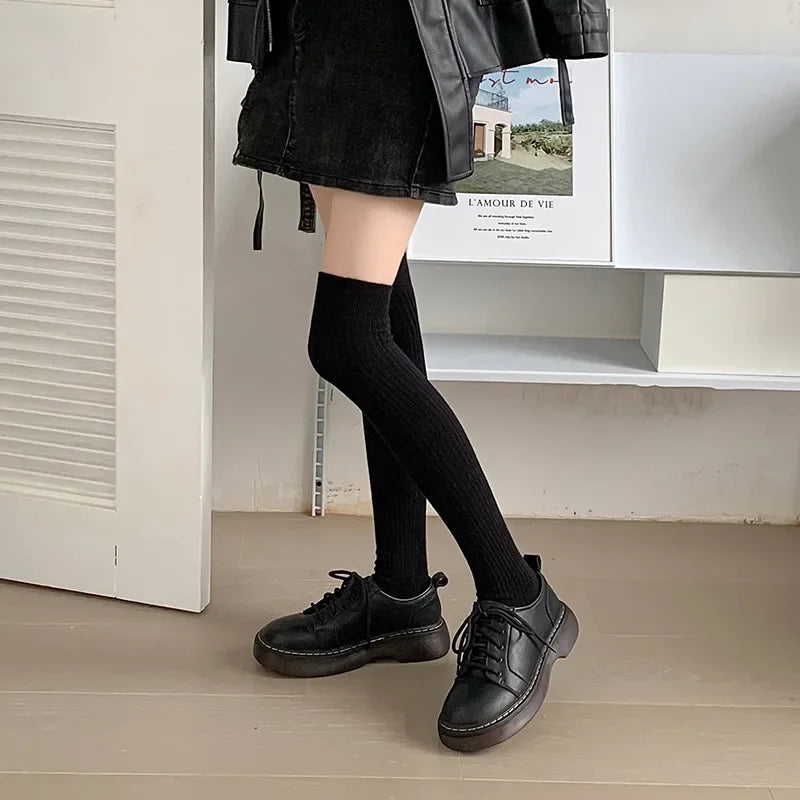 NEW 1/2pairs Women's Casual Knitted Long Socks Autumn Winter Solid Stockings Boot Calf Socks Over Knee Leggings Harajuku Lolita Sox
