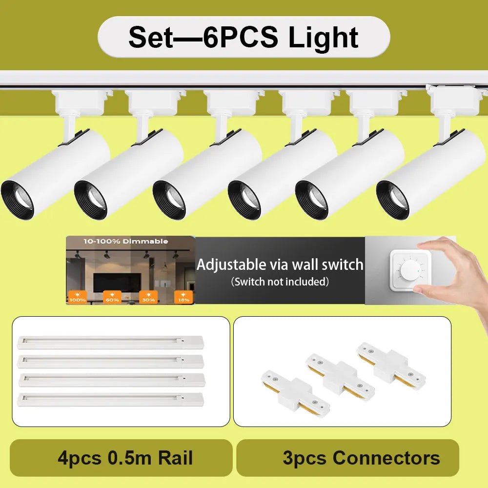 Set LED Track Light Dimmable Track Lamp AC180-265V COB led Spotlight  for Living Room Kitchen Clothing Store Rail Lamp Lighting