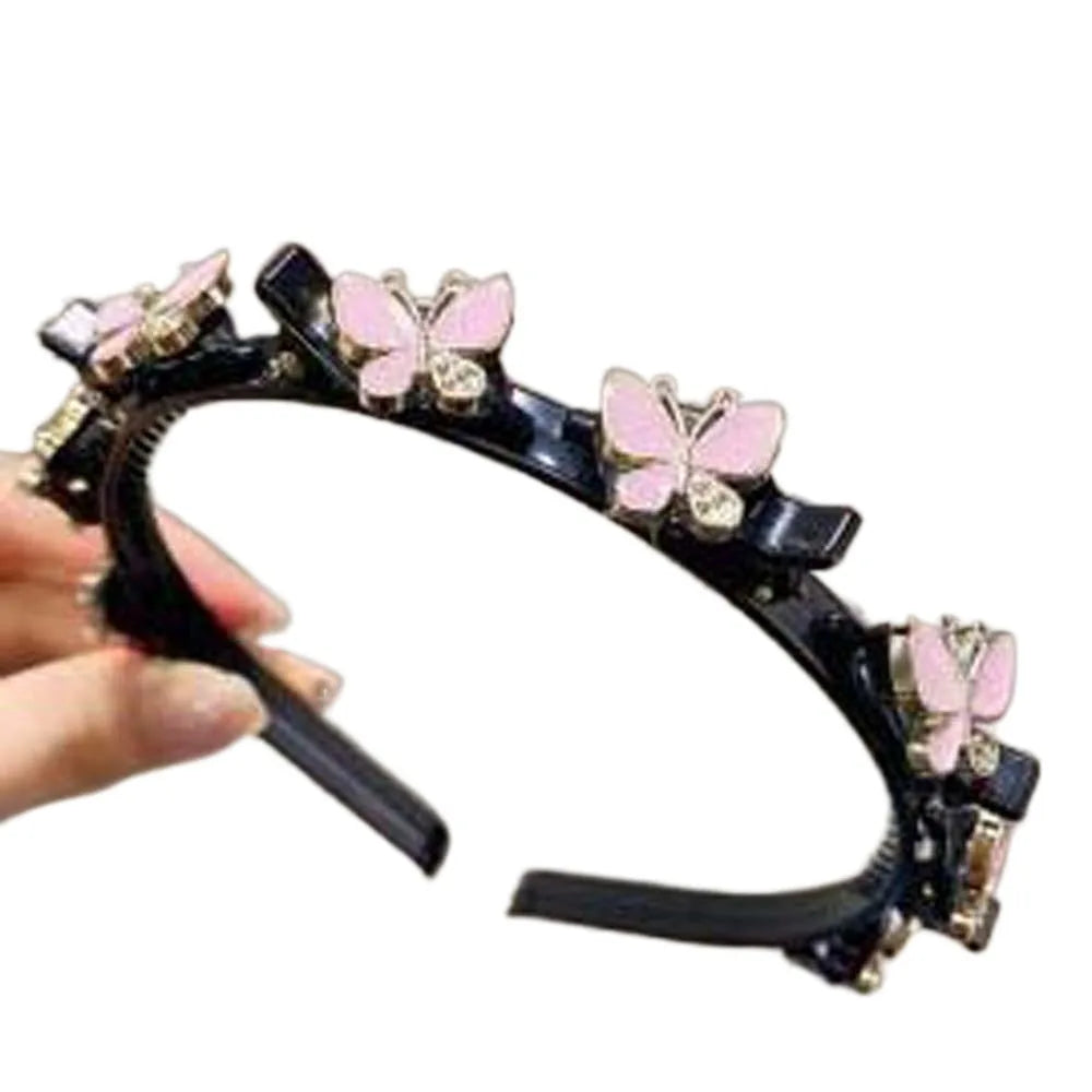 Hair Accessories Elegant Hair Bands with Clips Sweet Shiny Women Butterfly Hair Hoop Headwear Hair Weaving Tool Hairband Party
