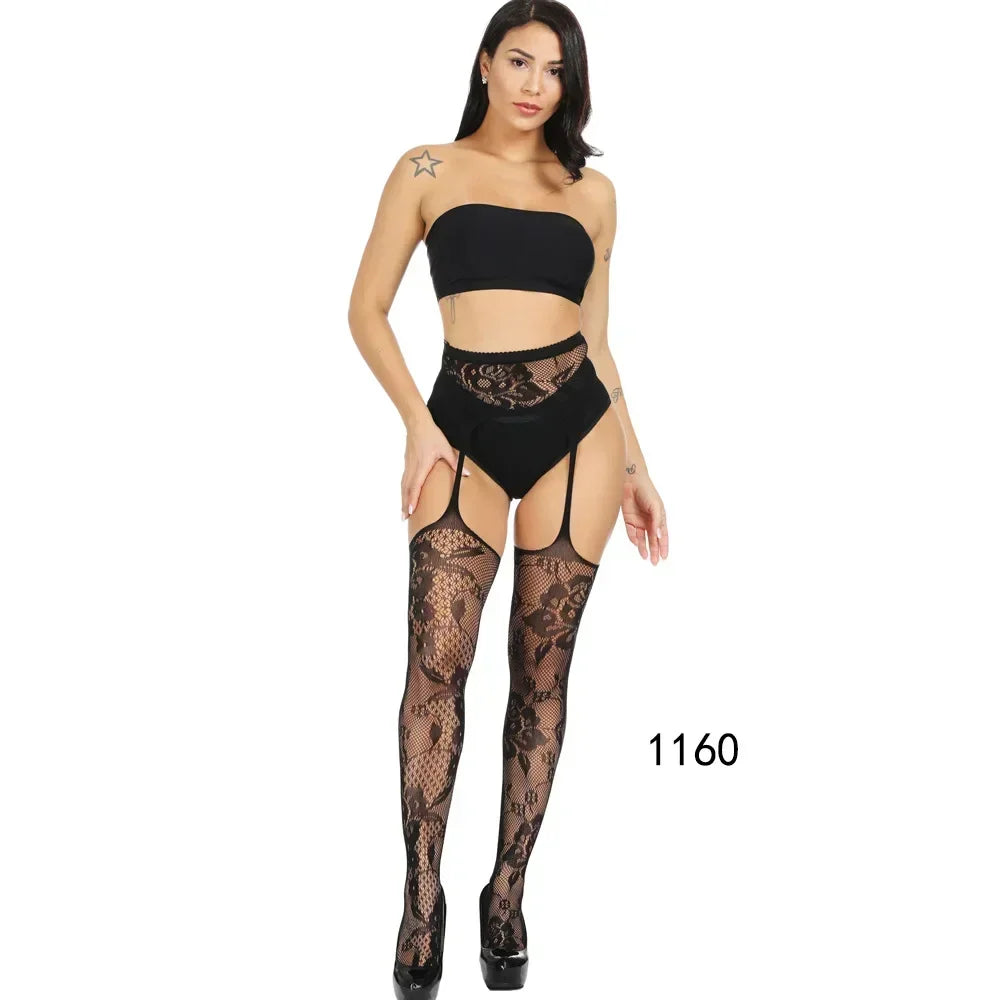 Lace Top Plus Size Knee Thigh High Socks for Women Stockings Sexy Stay Hold Up White Black Pink Red Long Stocking with Anti-slip