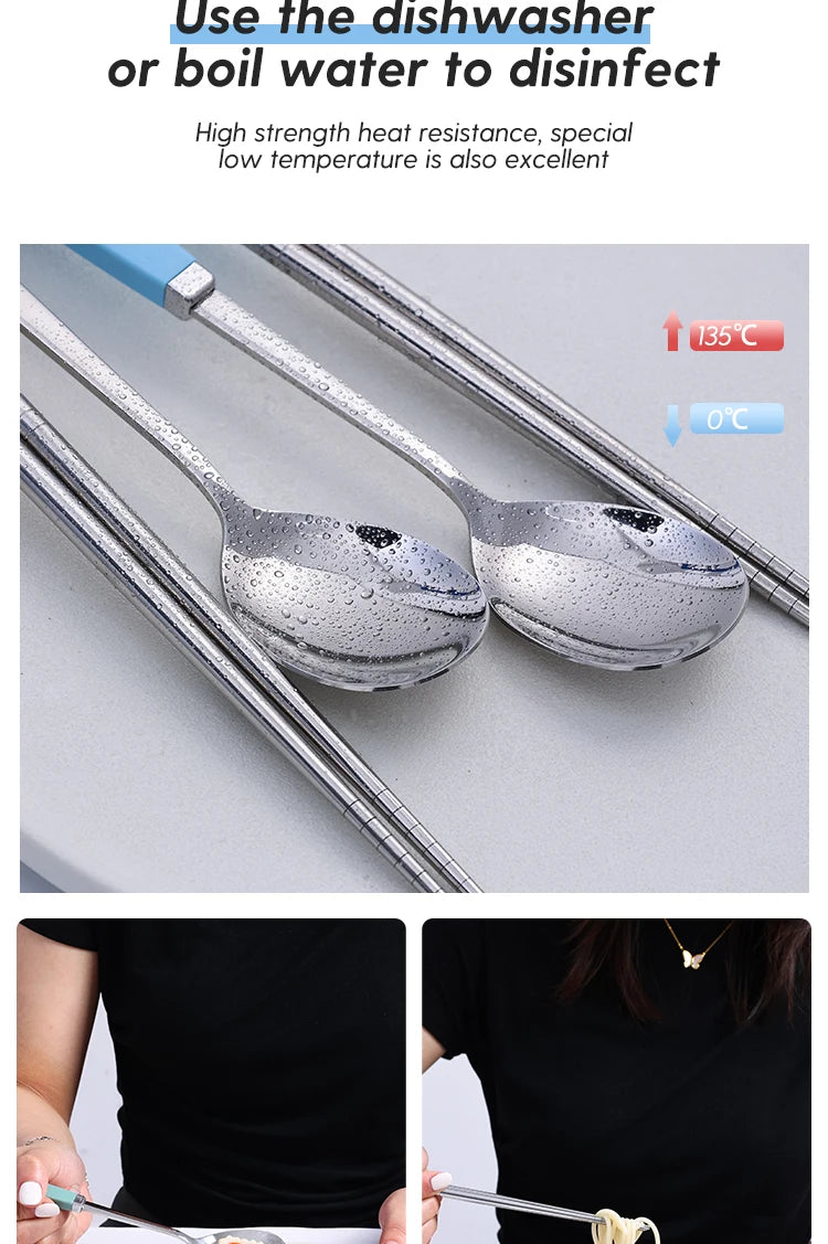Korean Tableware Set 304 Stainless Steel Cutlery Set High Quality Dinner Set Spoon Chopsticks Set Dinnerware 8Pcs Cutlery Sets