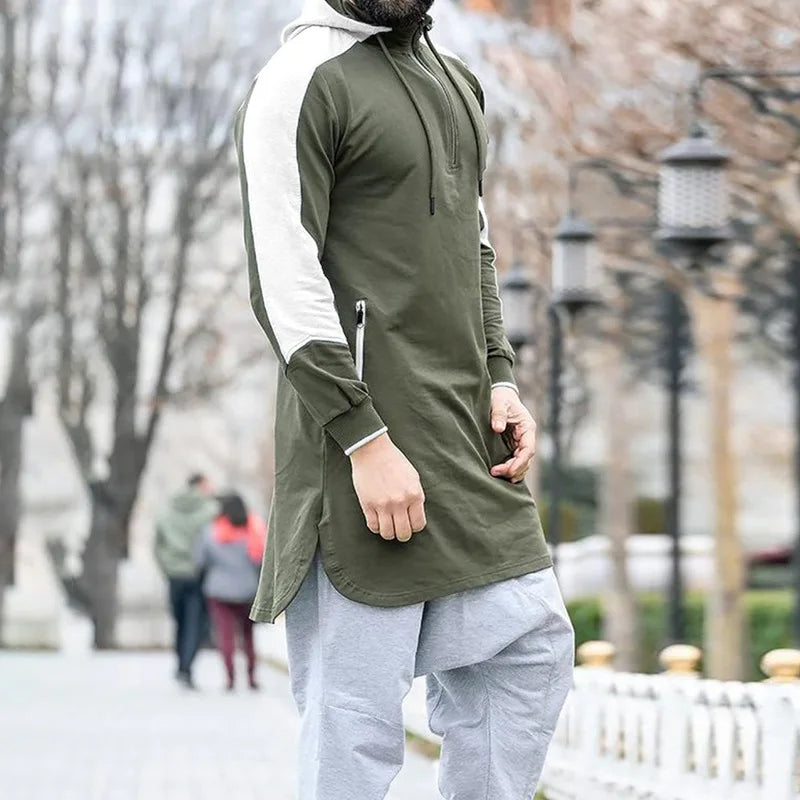 Men Sweatshirt T-shirt Spring Autumn Solid Color Loose Zip Pullover Sweater Men Casual Long Sleeve Hooded Round Neck Sweatshirt