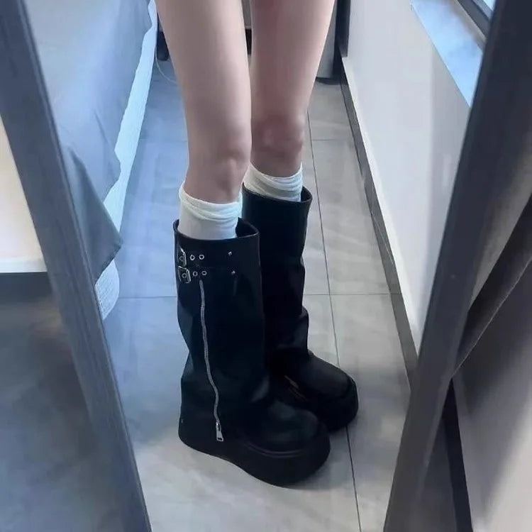 Big Toe Booties for Women Sweet Cool Style Pile Boots Thick Sole Platform Western Boots Over-the-Knee Long Boots High Tube Ridin