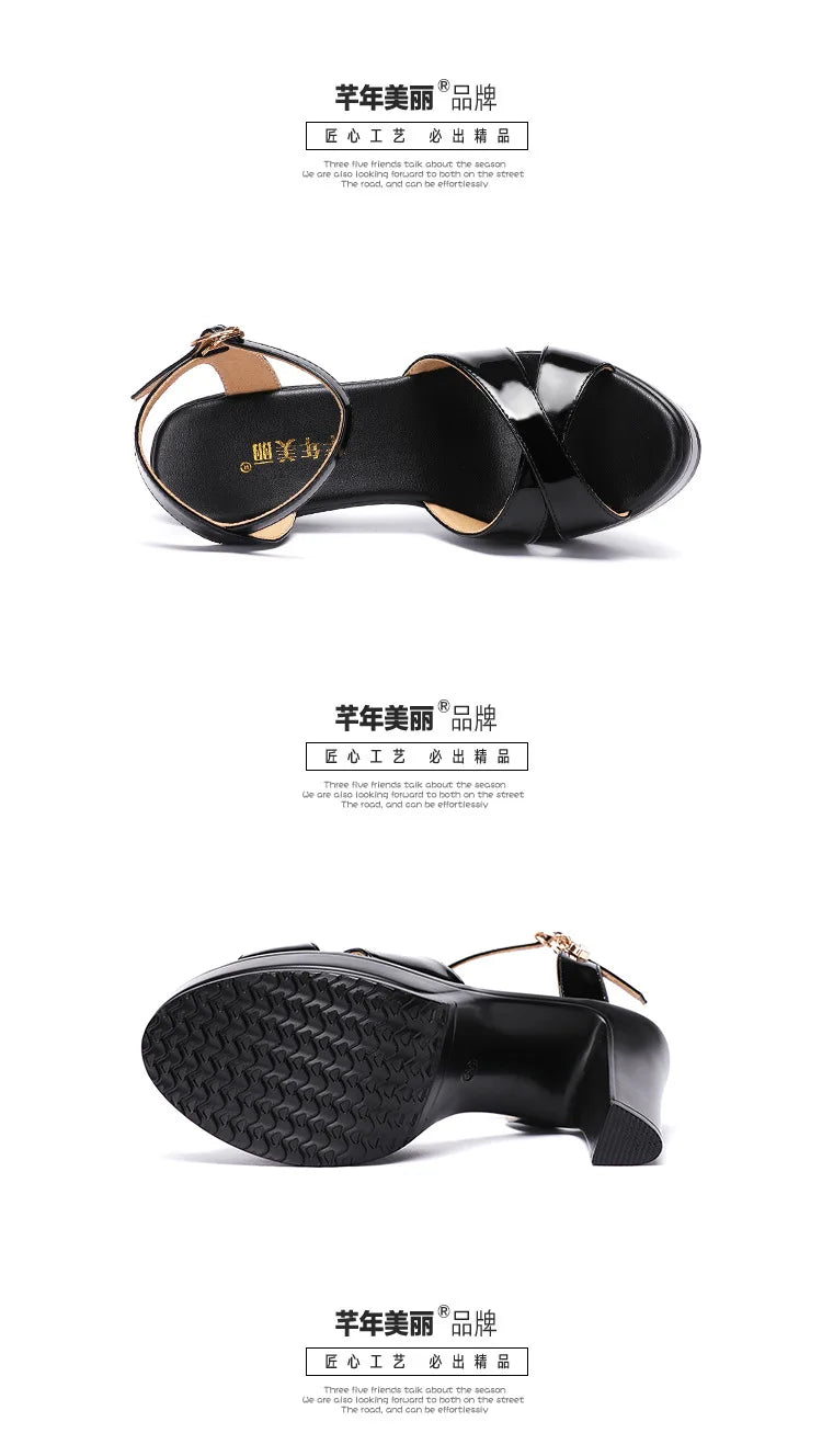 High quality sandals for women 10cm high heel new 2024 summer size 32 33 42 43 platform open toe elegant fashion shoe black red