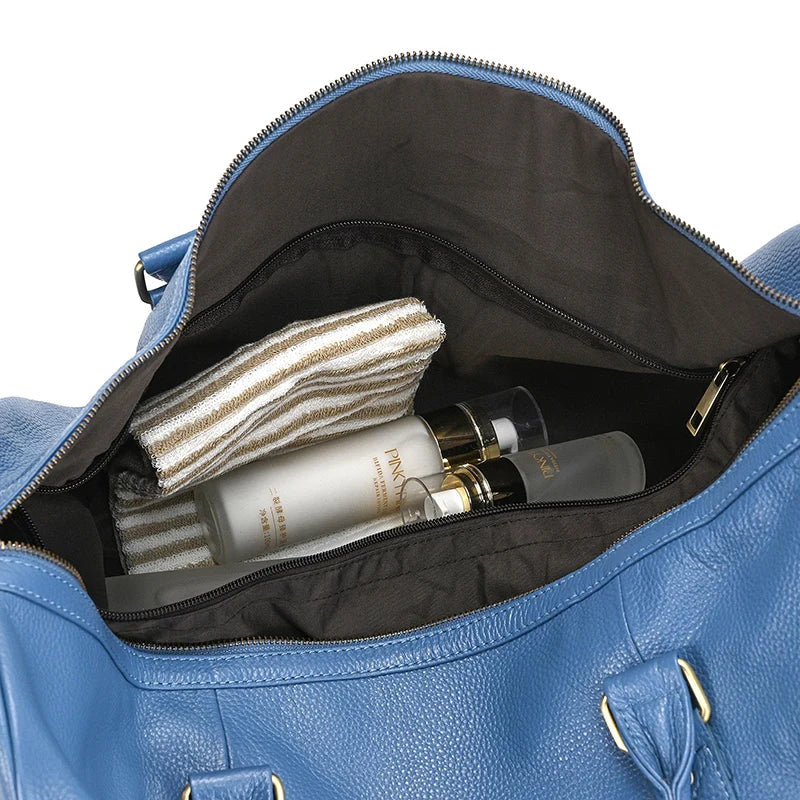Big Capacity Genuine Leather Travel Bag For Men Women Soft Black Cowhide Casual Travel Duffel Large Luggage Weekend Shoulder Bag