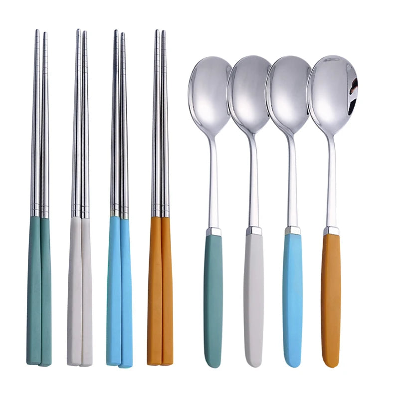 Korean Tableware Set 304 Stainless Steel Cutlery Set High Quality Dinner Set Spoon Chopsticks Set Dinnerware 8Pcs Cutlery Sets