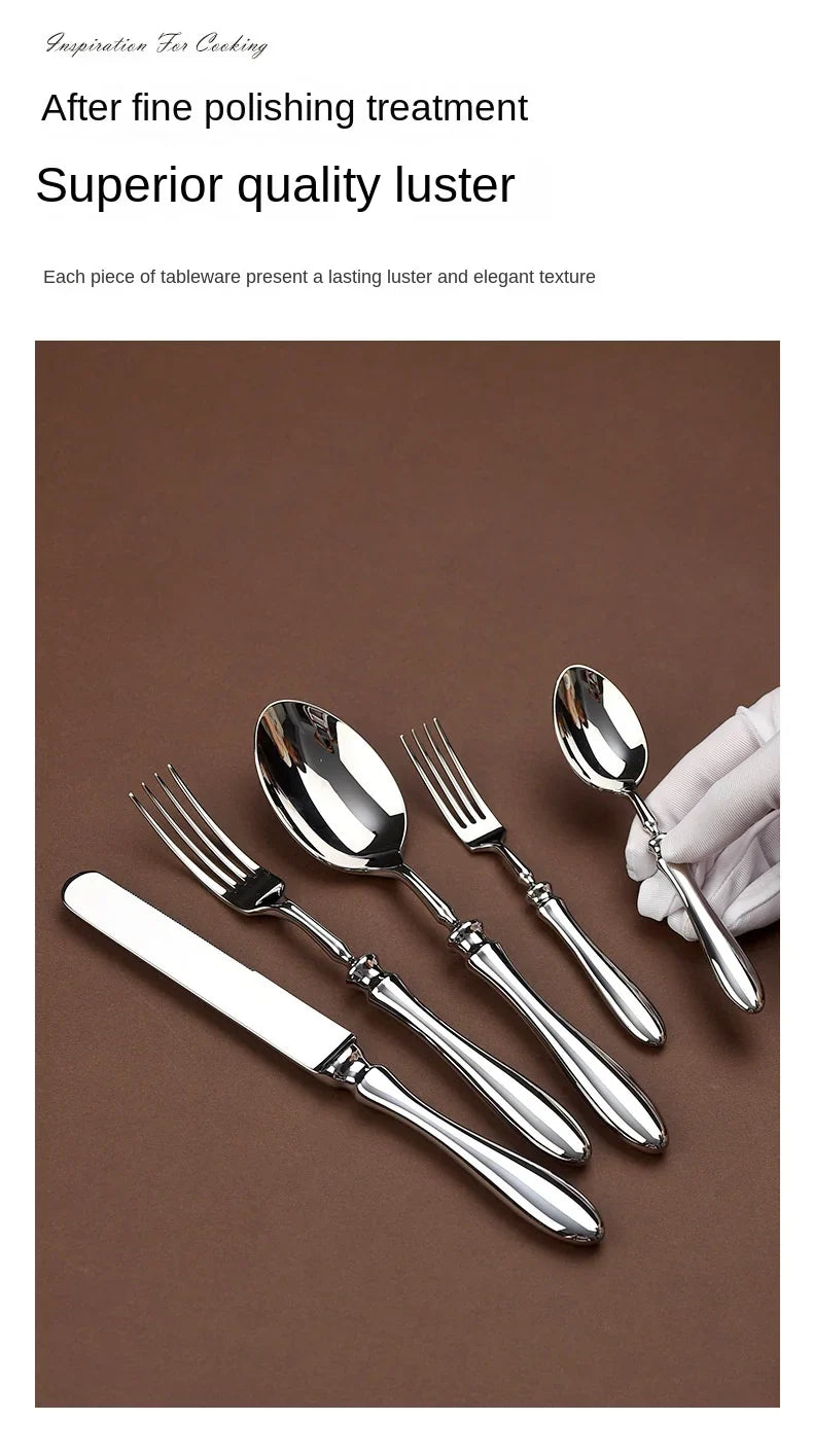 Luxury Gourd Shape Handle Stainless Steel Tableware 5 Pieces Spoons Forks Knives Elegant Cutlery Set
